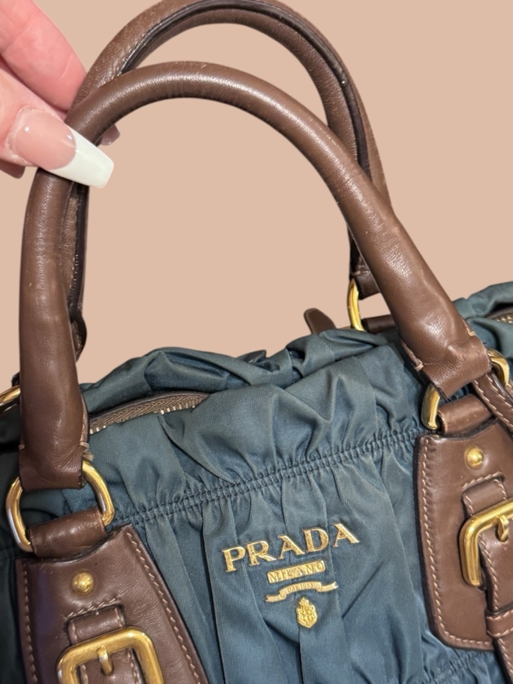 PRADA Gaufre Teal Blue Nylon Boho Leather Bag - Picture 8 of 9